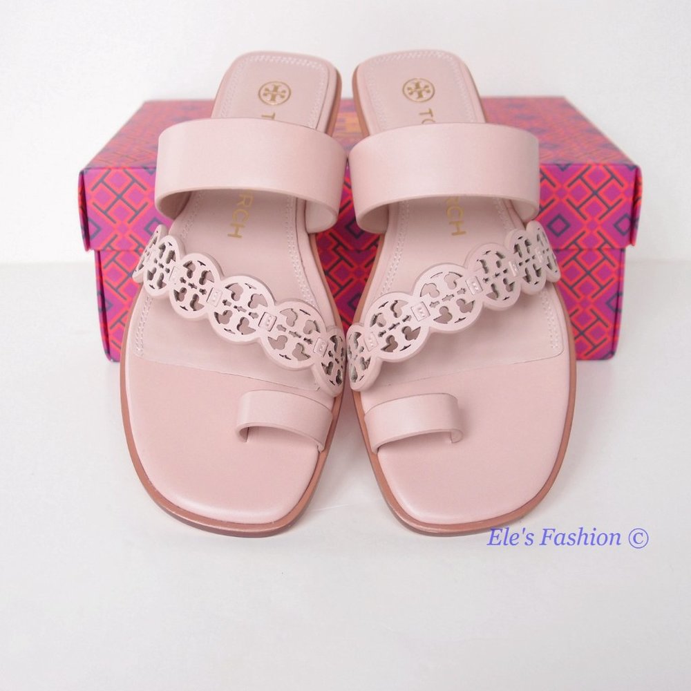 NIB Tory Burch Tiny Miller Toe Ring Leather Sandal Shell Pink US 7 10.5 AUTHENTC - Picture 4 of 16